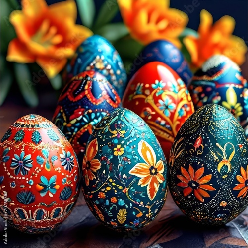 a Beautiful colorful easter eggs, birght and colorful Easter Egg photo