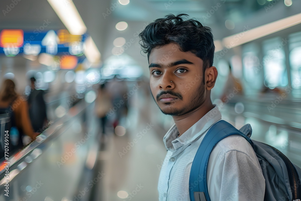 Fototapeta premium young man portrait in airport terminal
