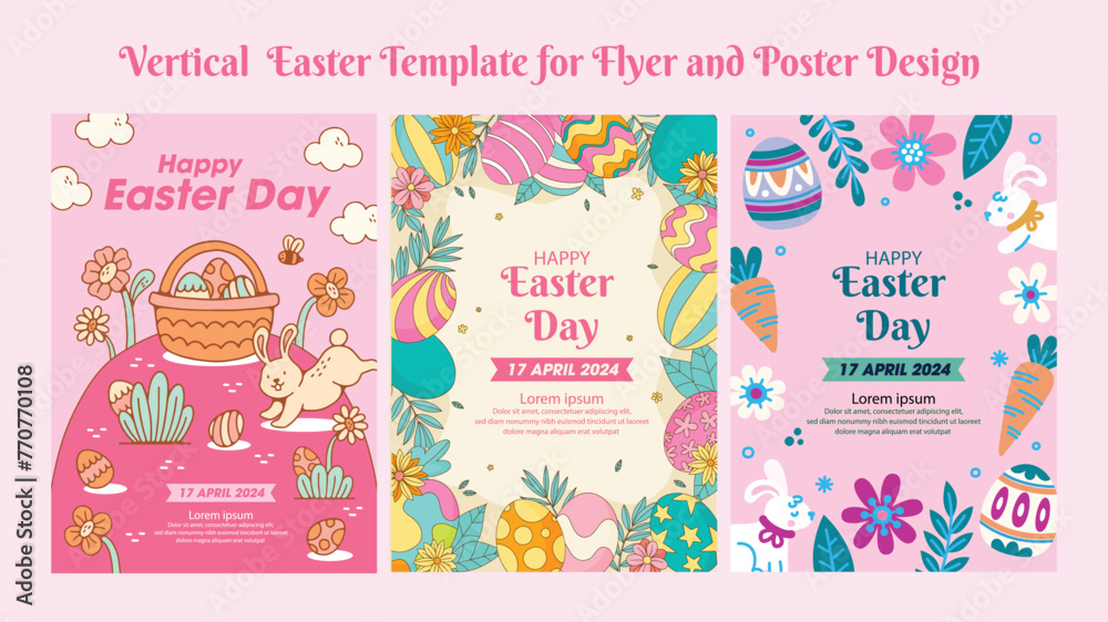 Vertical happy easter template collection for flyer and poster design vector element