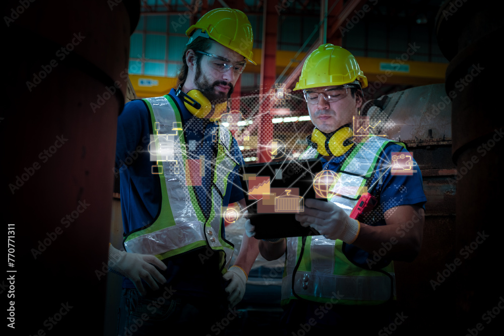 Team of engineers working at the factory Team of engineers working at the factory