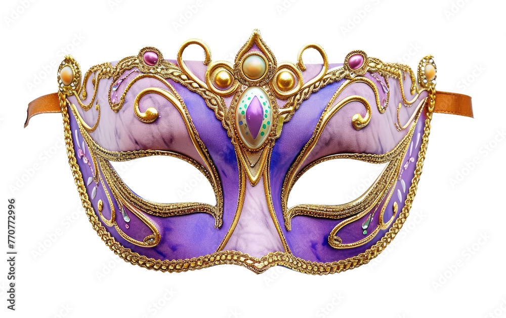 Mardi Gras Mask Gleaming in Amber and Violet Isolated On White Background. Generative Ai