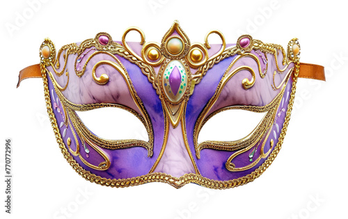 Mardi Gras Mask Gleaming in Amber and Violet Isolated On White Background. Generative Ai
