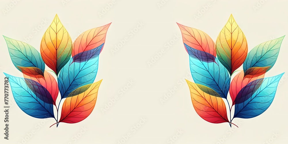 Obraz premium Abstract background with autumn leaves in rainbow colors, greeting card design, Vector illustration, generative ai