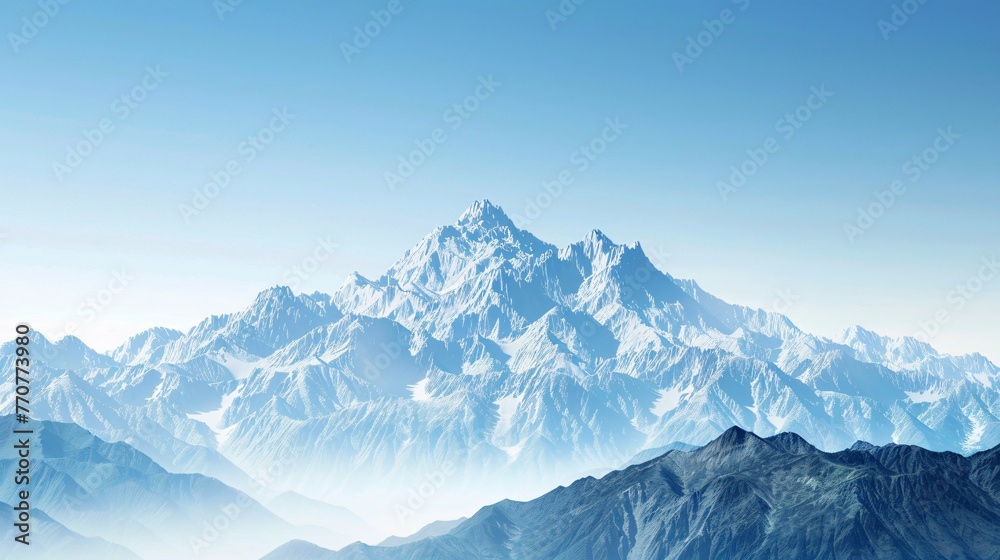 A majestic mountain range under a clear blue sky with space for text symbolizing adventure and exploration