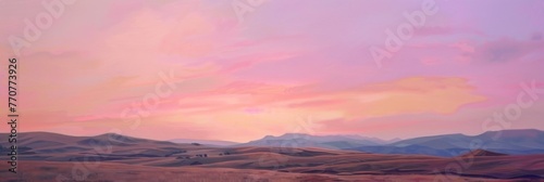 Wide banner photo capturing the serene beauty of rolling hills under a pastel sunset sky  creating a tranquil and dreamy landscape Concept  serenity  landscape  beauty  tranquility