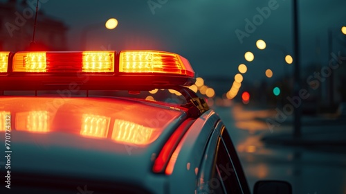 Close-up view of the siren light on top of an ambulance rushing speeding on road in emergency