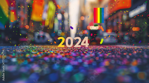 Concept for LGBTQ+ community in pride month. with text 2024