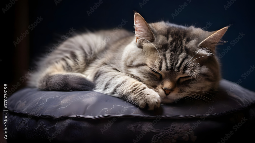Dozing Cat on Plush Cushion