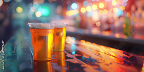 Beer Background Very Cool, Bokeh background of street bar beer restaurant outdoor People sit chill out and hang out dinner and listen to music together in avenue 
 photo