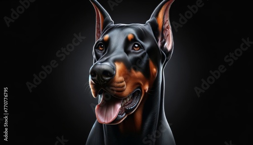 Isolatrd Doberman Dog Portrait. Strong Smart Pet. Family Companion Dog Realistic Illustration. Domestic Pet Animal Artwork. Home Guardian Doberman Dog Mascot Avatar. 