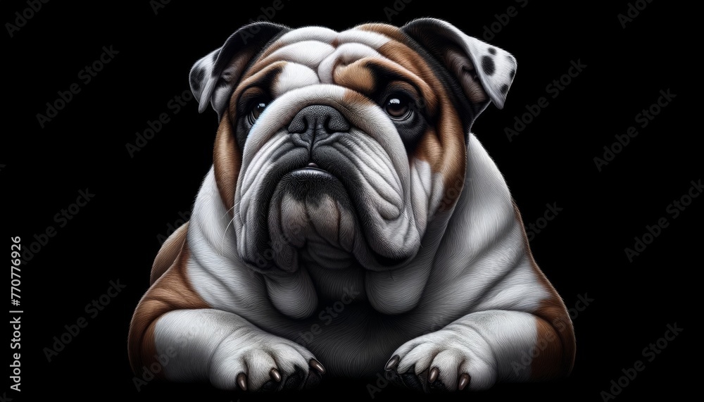 Isolated  Bulldog Portrait. Strong Smart Pet. Family Companion Dog Realistic Illustration. Domestic Pet Animal Artwork. Home Dog Mascot Avatar.