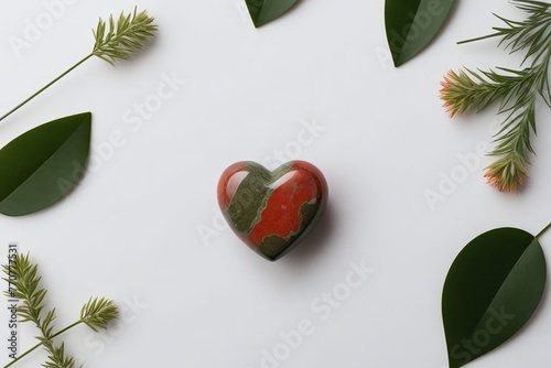 Unakite Heart Stone with Plants  photo