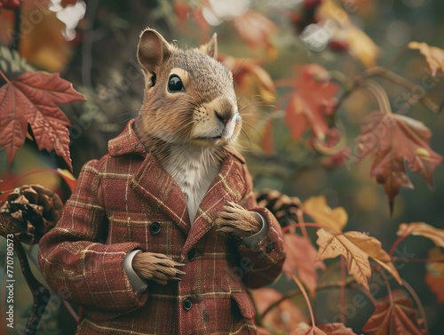 Adorable and cute squirrel portrait wearing retro and vintage clothes, retro accessories, nostalgia, vintage, 1800s, 1900s, 1920s, 1950s, 1960s, 1980, 1990, 2000s