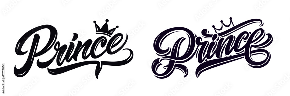 Prince - calligraphy lettering with a hand drawn crown on a white background. Vector illustration. Prince - calligraphy lettering with a hand drawn crown on a white background. Vector illustration.