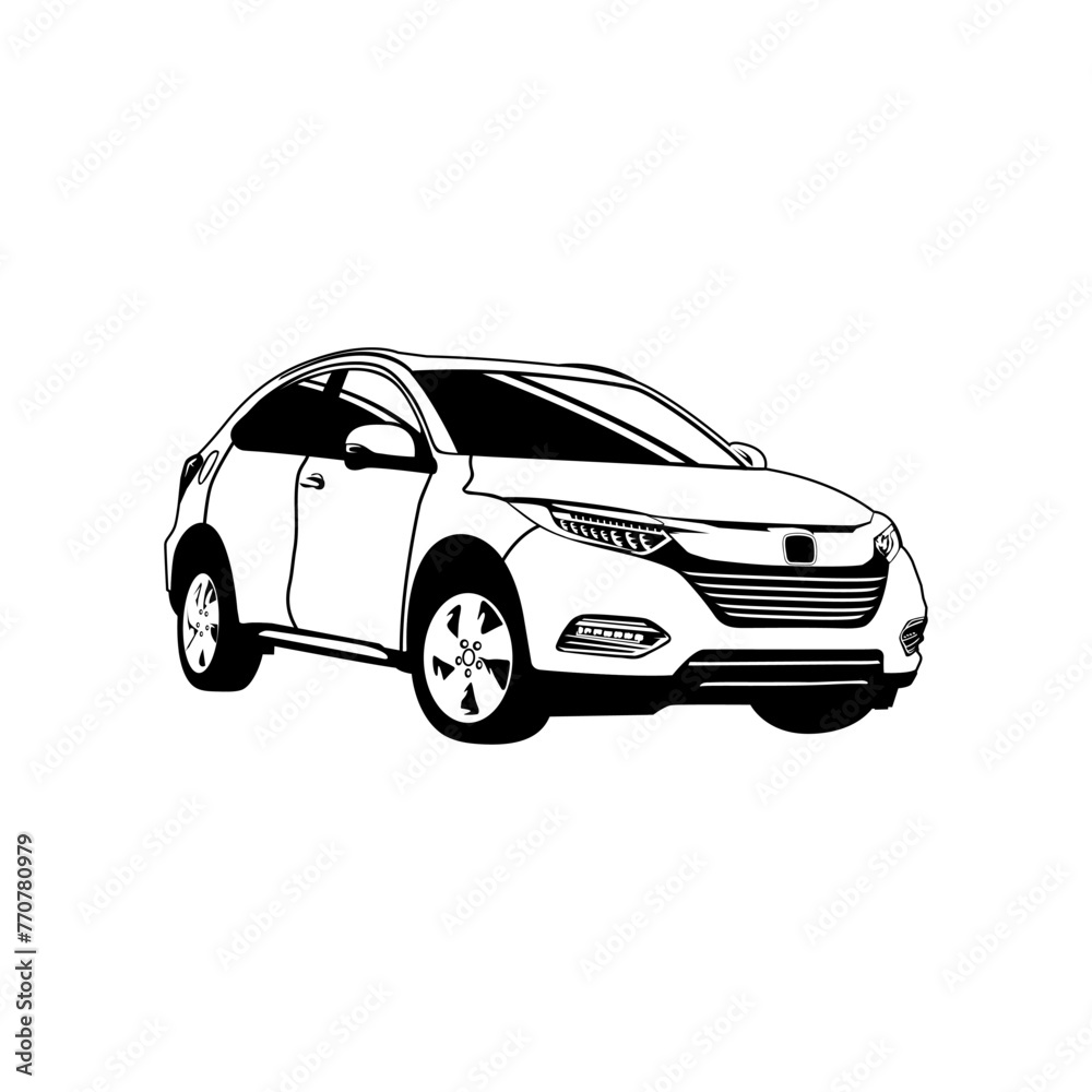 luxury family car front view right side black and white vector