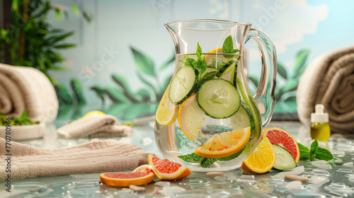 Tranquil Spa Water with Fresh Fruits and Herbs for Relaxation
