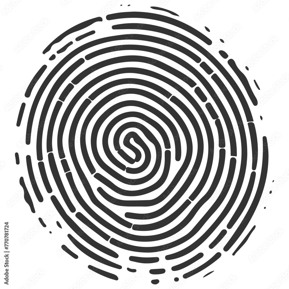Vector icon or logo depicting a black fingerprint silhouette.