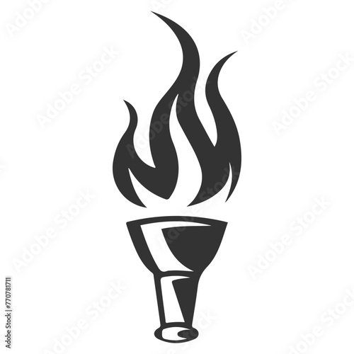 A black vector image of a torch with a flame. Vector logo icon.
