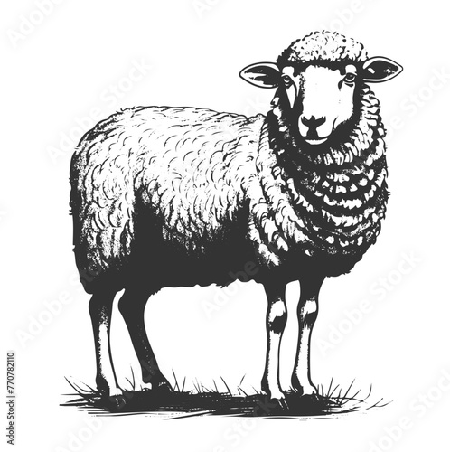 Hand-drawn sheep illustration isolated ontransparent background.