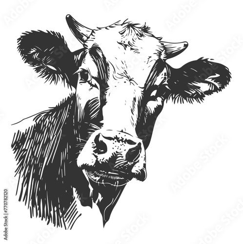 Hand-drawn vector monochrome illustration of a cow