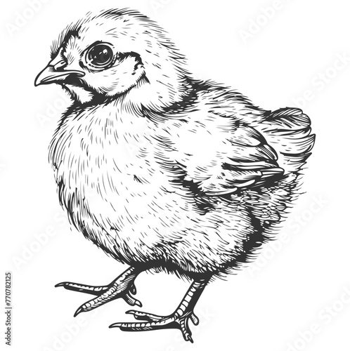 Hand-drawn vector monochrome illustration of a chick