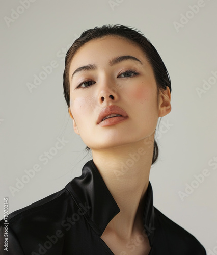 Portrait of beautiful natural Asian woman in black shirt