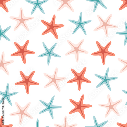 Seamless pattern with starfishes. Summer seamless pattern. Vector illustration in flat style