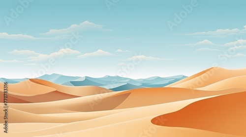 Vivid desert landscape featuring colorful mountains, dunes, and sand in a palette of bright hues