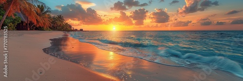 Amazing Sunset Panorama Maldives Luxury, Background HD, Illustrations