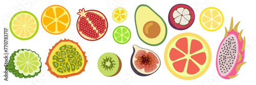 set of colored isolated fruits in flat style in vector. image of natural healthy eco food.template for logo sticker poster print decor design app web page