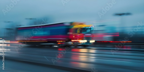 A commercial semitruck in motion on the road symbolizing the power and resilience of truck transportation logistics. Concept Transportation Industry, Commercial Vehicles, Resilience, Logistics