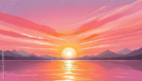 As the sun dips below the horizon, hues of orange and pink paint the sky above the river, casting a warm glow upon the tranquil waters below. © StockHub