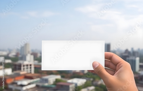 Business card Mockup in man hand. Template of a card