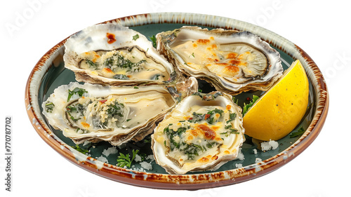 Oysters rockefeller isolated on white background transparent  photo