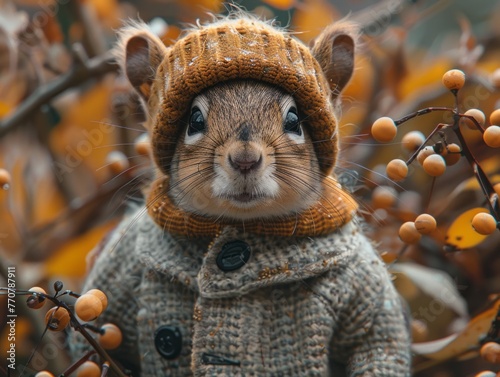 Adorable and cute squirrel portrait wearing retro and vintage clothes, retro accessories, nostalgia, vintage, 1800s, 1900s, 1920s, 1950s, 1960s, 1980, 1990, 2000s