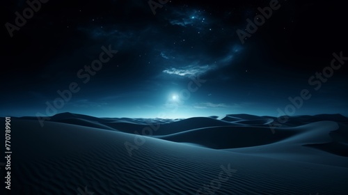 Tranquil and serene moonlit desert dune landscape under the captivating starry night sky
