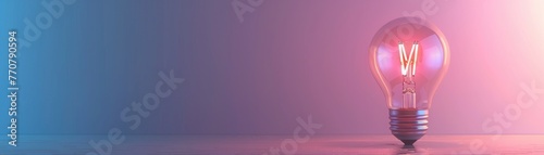 Braininspired minimalist 3D light bulb against a backdrop of calming pastel indigo photo