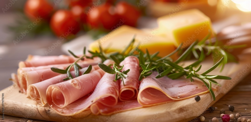 Ham and Cheese Slices Enhanced by Fragrant Rosemary