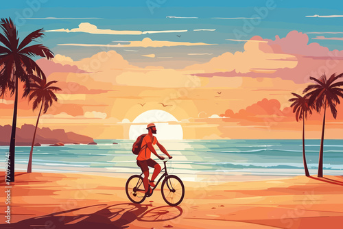 a man cycling by the beach in the afternoon