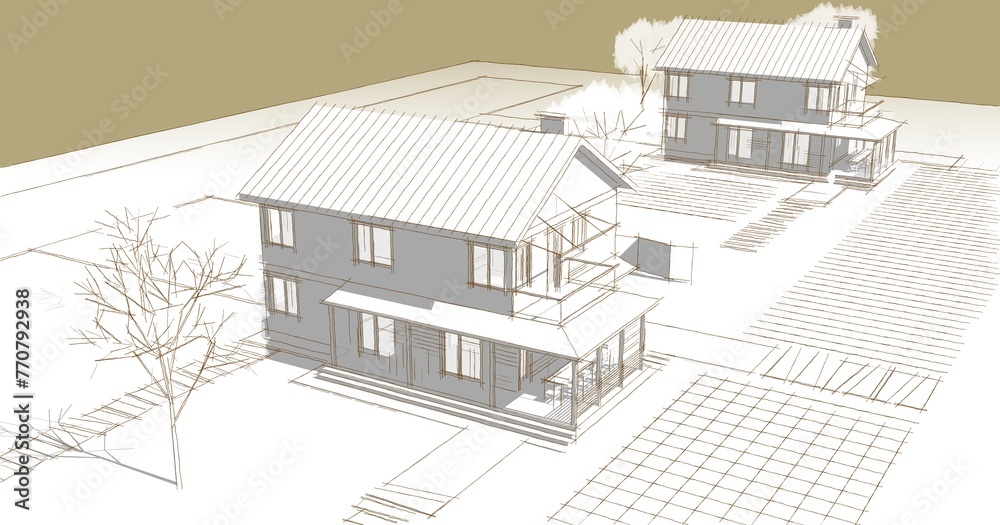 townhouse architectural sketch 3d illustration	
