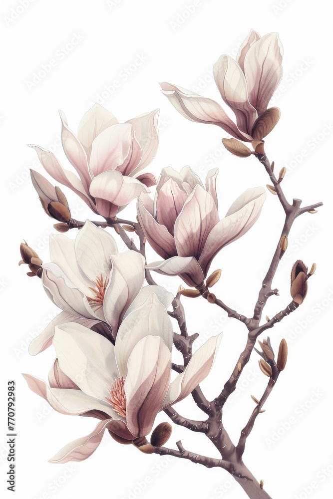 Obraz premium Magnolia vector illustration, white and light yellow 