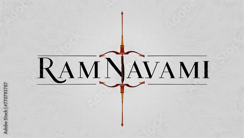 Trendy Ram Navami typography. Lord Rama illustration for Ram Navami festival. photo