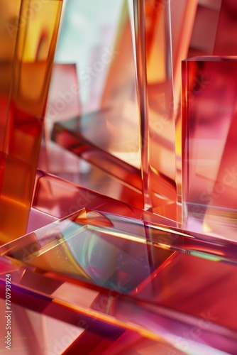 Several pieces of translucent thin glass are stacked, 