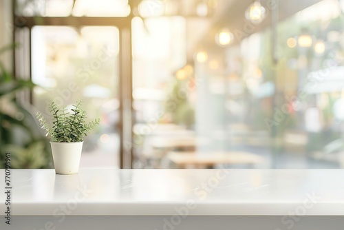 white table blur glass window interior cafe and restaurant background
