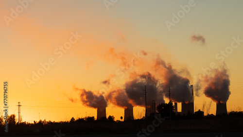 Coal power plant at sunrise, South Africa