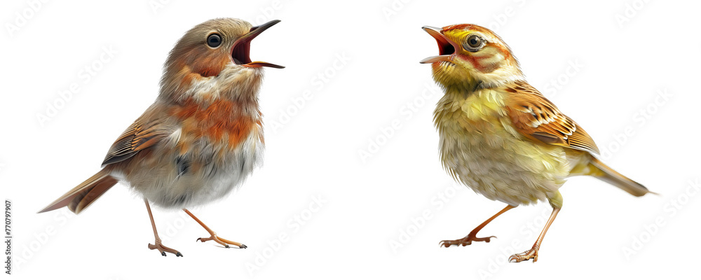 Fototapeta premium Set of Bird Singing isolate on transparent background, cutout, png