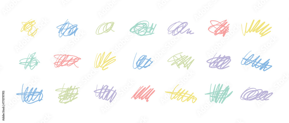 Hand drawn scribble line set. Doodle collection of handmade lines, underlines and elements. Lettering art lines isolated on white background.