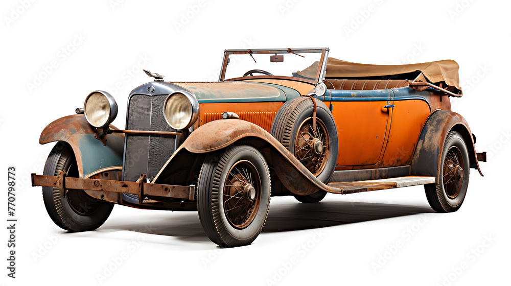 antique old car isolated on white background ,vintage sport car cut out