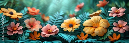Creative Layout Made Flowers Leaves Paper, Background HD, Illustrations