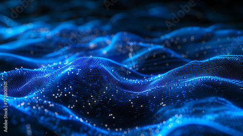 Digital wave pattern background. Virtual background concept with particle pattern. Digital hologram background pattern. Dark background. © John